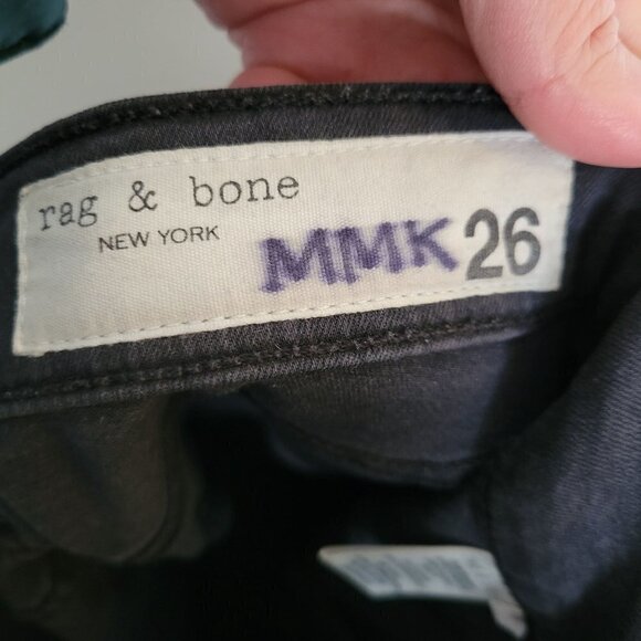 Rag & Bone Black Ash Washed Out High Rise Ankle Skinny Denim Jeans Slit Hem 26 - Picture 12 of 17